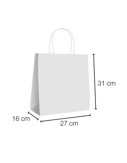 A IBP BOLSA PAPEL KRAFT BLANCO CON ASA RIZADA DE 110 GR. VERTICAL BASE ANCHA MEDIDA 27X31+16 CAJA 250 UNID ID-19/40/200