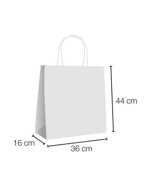 A IBP BOLSA PAPEL KRAFT BLANCO CON ASA RIZADA DE 110 GR. VERTICAL BASE ANCHA MEDIDA 36X44+16 CAJA 250 UNID ID-19/40/060