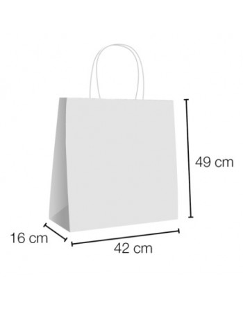 IBP BOLSA PAPEL KRAFT BLANCO CON ASA RIZADA DE 110 GR. VERTICAL BASE ANCHA MEDIDA 42X49+16 CAJA 250 UNID ID-19/40/080