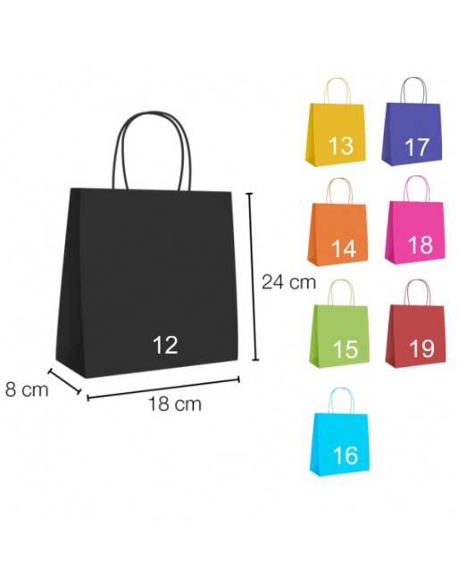 A IBP BOLSA PAPEL KRAFT NEGRO CON ASA RIZADA DE 90 GR. VERTICAL BASE ESTANDAR MEDIDA 18x24+8 CAJA 250 UNID ID-19/40/012