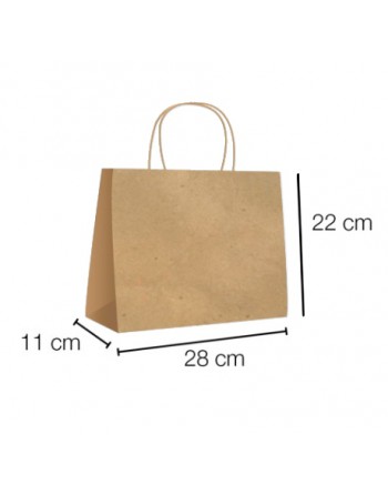 A IBP BOLSA PAPEL KRAFT MARRON CON ASA RIZADA DE 115 GR. HORIZONTAL BASE ESTANDAR MEDIDA 28X22+11 CAJA 250 UNID ID-19/40/101