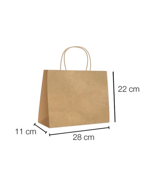 A IBP BOLSA PAPEL KRAFT MARRON CON ASA RIZADA DE 115 GR. HORIZONTAL BASE ESTANDAR MEDIDA 28X22+11 CAJA 250 UNID ID-19/40/101