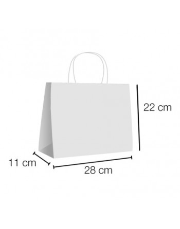 A IBP BOLSA PAPEL KRAFT BLANCO CON ASA RIZADA DE 90 GR. HORIZONTAL BASE ESTANDAR MEDIDA 28X22+11 CAJA 250 UNID ID-19/40/100