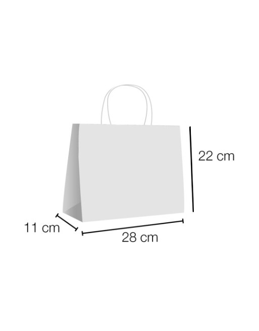 IBP BOLSA PAPEL KRAFT BLANCO CON ASA RIZADA DE 90 GR. HORIZONTAL BASE ESTANDAR MEDIDA 28X22+11 CAJA 250 UNID ID-19/40/100