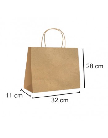 A IBP BOLSA PAPEL KRAFT MARRON CON ASA RIZADA DE 115 GR. HORIZONTAL BASE ESTANDAR MEDIDA 32x28+11 CAJA 250 UNID ID-19/40/111