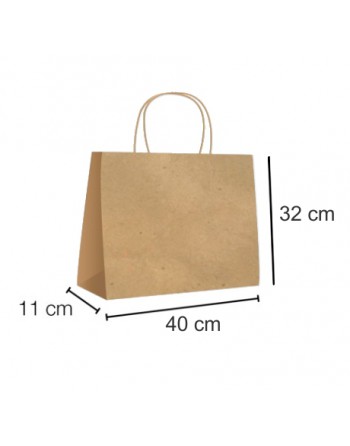 A IBP BOLSA PAPEL KRAFT MARRON CON ASA RIZADA DE 115 GR. HORIZONTAL BASE ESTANDAR MEDIDA 40X32+11 CAJA 250 UNID ID-19/40/121