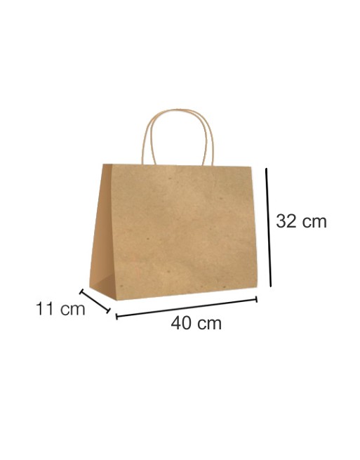 A IBP BOLSA PAPEL KRAFT MARRON CON ASA RIZADA DE 115 GR. HORIZONTAL BASE ESTANDAR MEDIDA 40X32+11 CAJA 250 UNID ID-19/40/121