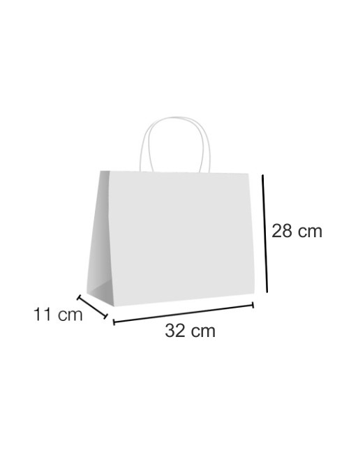 A IBP BOLSA PAPEL KRAFT BLANCO CON ASA RIZADA DE 100 GR. HORIZONTAL BASE ESTANDAR MEDIDA 32x28+11 CAJA 250 UNID ID-19/40/110