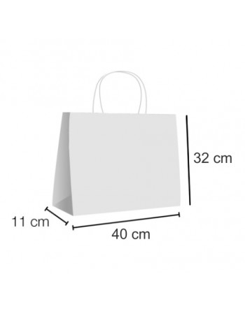 A IBP BOLSA PAPEL KRAFT BLANCO CON ASA RIZADA DE 100 GR. HORIZONTAL BASE ESTANDAR MEDIDA 40X32+11 CAJA 250 UNID ID-19/40/120
