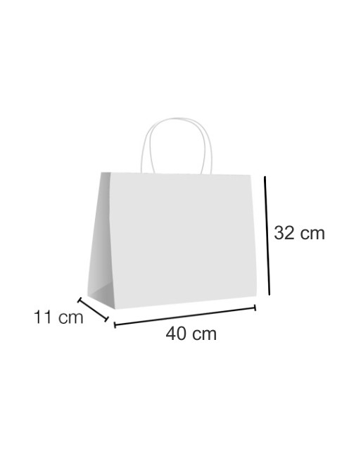 A IBP BOLSA PAPEL KRAFT BLANCO CON ASA RIZADA DE 100 GR. HORIZONTAL BASE ESTANDAR MEDIDA 40X32+11 CAJA 250 UNID ID-19/40/120