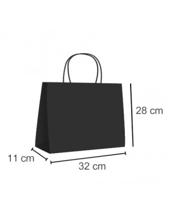 A IBP BOLSA PAPEL KRAFT NEGRO CON ASA RIZADA DE 100 GR. HORIZONTAL BASE ESTANDAR MEDIDA 32X28+11 CAJA 250 UNID ID-19/40/112