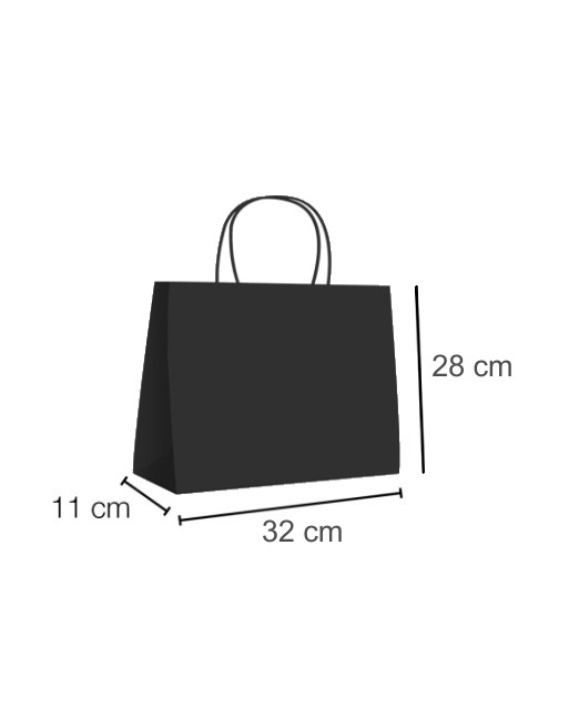 A IBP BOLSA PAPEL KRAFT NEGRO CON ASA RIZADA DE 100 GR. HORIZONTAL BASE ESTANDAR MEDIDA 32X28+11 CAJA 250 UNID ID-19/40/112