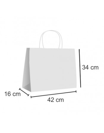 IBP BOLSA PAPEL KRAFT BLANCO CON ASA RIZADA DE 100 GR. HORIZONTAL BASE ANCHA MEDIDA 42X34+16 CAJA 200 UNID ID-19/40/130