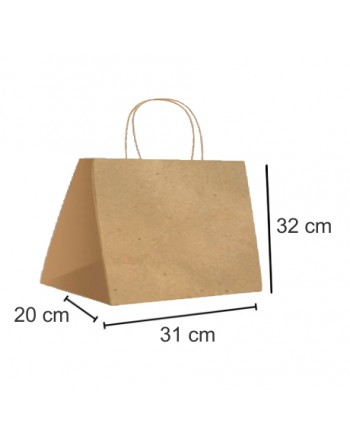 A IBP BOLSA PAPEL KRAFT MARRON CON ASA RIZADA DE 115 GR. HORIZONTAL BASE EXTRA ANCHA TAKE AWAY MEDIDA 31X32+20 CAJA 200 UNID ID-