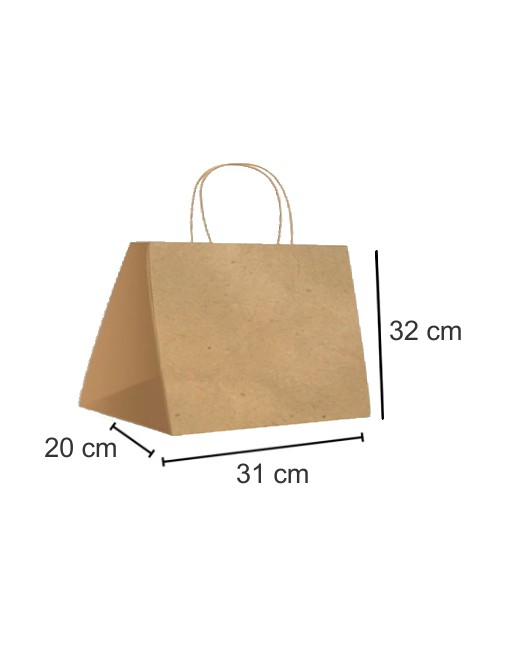 A IBP BOLSA PAPEL KRAFT MARRON CON ASA RIZADA DE 115 GR. HORIZONTAL BASE EXTRA ANCHA TAKE AWAY MEDIDA 31X32+20 CAJA 200 UNID ID-