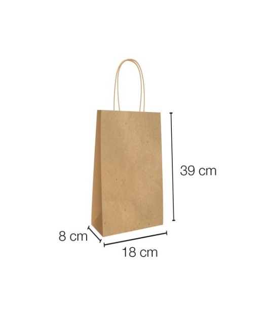 A IBP BOLSA PAPEL KRAFT MARRON CON ASA RIZADA DE 115 GR. BOTELLERA BASE ESTANDAR MEDIDA 18X39+8 CAJA 250 UNID ID-19/40/301
