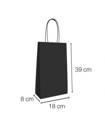 A IBP BOLSA PAPEL KRAFT NEGRO CON ASA RIZADA DE 90 GR. BOTELLERA BASE ESTANDAR MEDIDA 18X39+9 CAJA 250 UNID ID-19/40/302