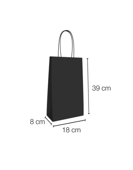 A IBP BOLSA PAPEL KRAFT NEGRO CON ASA RIZADA DE 90 GR. BOTELLERA BASE ESTANDAR MEDIDA 18X39+9 CAJA 250 UNID ID-19/40/302