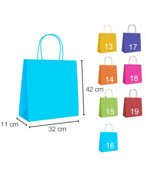 A IBP UNIUSO BOLSA PAPEL KRAFT AZUL CON ASA RIZADA DE 90 GR. VERTICAL BASE ESTANDAR MEDIDA 32X42+11 CAJA 250 UNID - 19/40/056