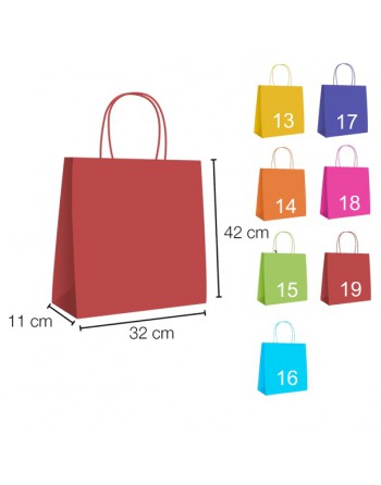 IBP UNIUSO BOLSA PAPEL KRAFT ROJO CON ASA RIZADA DE 90 GR. VERTICAL BASE ESTANDAR MEDIDA 32X42+11 CAJA 250 UNID - 19/40/059