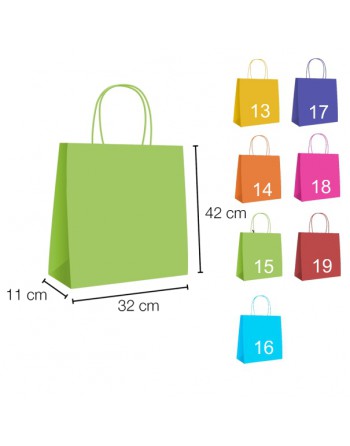 A IBP UNIUSO BOLSA PAPEL KRAFT VERDE CLARO CON ASA RIZADA DE 90 GR. VERTICAL BASE ESTANDAR MEDIDA 32X42+11 CAJA 250 UNID - 19/40