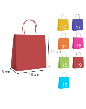 A IBP UNIUSO BOLSA PAPEL KRAFT ROJO CON ASA RIZADA DE 90 GR. VERTICAL BASE ESTANDAR MEDIDA 18X24+8 CAJA 250 UNID - 19/40/019