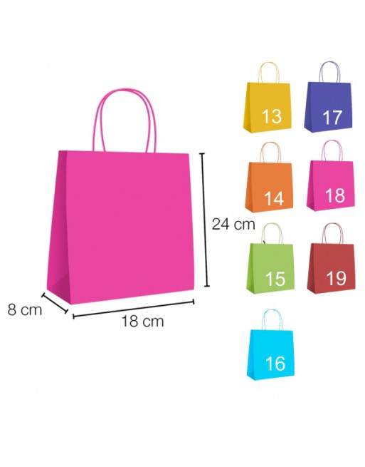 A IBP UNIUSO BOLSA PAPEL KRAFT ROSA CON ASA RIZADA DE 90 GR. VERTICAL BASE ESTANDAR MEDIDA 18x24+8 CAJA 250 UNID - 19/40/018