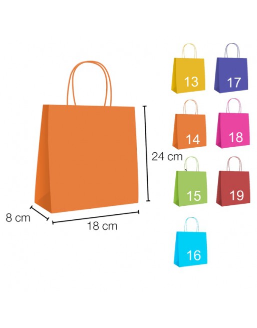A IBP UNIUSO BOLSA PAPEL KRAFT NARANJA CON ASA RIZADA DE 90 GR. VERTICAL BASE ESTANDAR MEDIDA 18X24+8 CAJA 250 UNID - 19/40/014