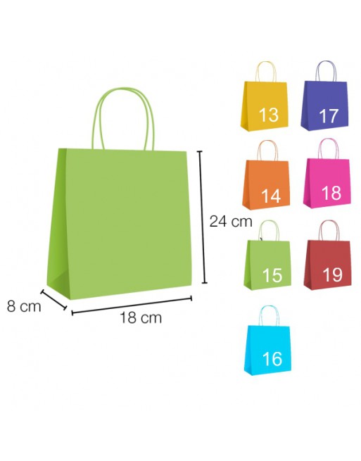 A IBP UNIUSO BOLSA PAPEL KRAFT VERDE CLARO CON ASA RIZADA DE 90 GR. VERTICAL BASE ESTANDAR MEDIDA 18X24+8 CAJA 250 UNID - 19/40/