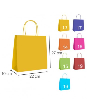 A IBP UNIUSO BOLSA PAPEL KRAFT AMARILLO CON ASA RIZADA DE 90 GR. VERTICAL BASE ESTANDAR MEDIDA 22X27+10 CAJA 250 UNID - 19/40/02