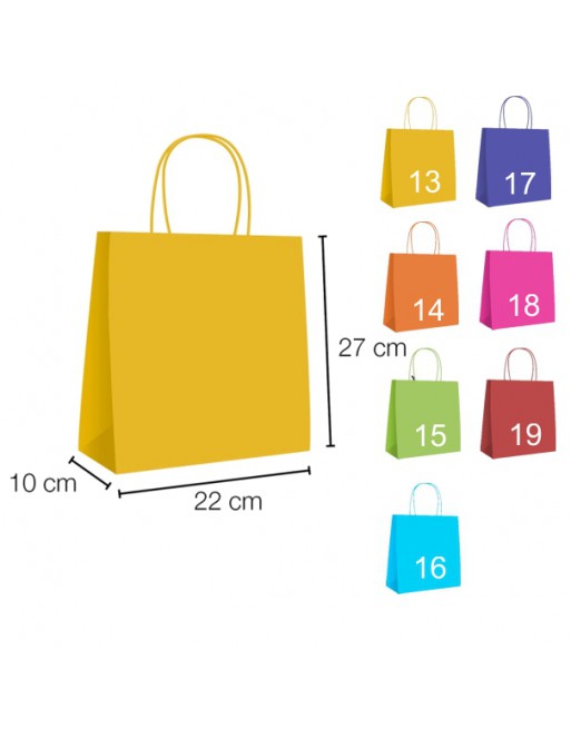 A IBP UNIUSO BOLSA PAPEL KRAFT AMARILLO CON ASA RIZADA DE 90 GR. VERTICAL BASE ESTANDAR MEDIDA 22X27+10 CAJA 250 UNID - 19/40/02