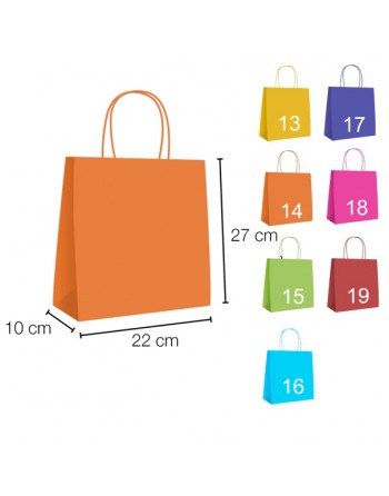 IBP UNIUSO BOLSA PAPEL KRAFT NARANJA CON ASA RIZADA DE 90 GR. VERTICAL BASE ESTANDAR MEDIDA 22X27+10 CAJA 250 UNID - 19/40/024