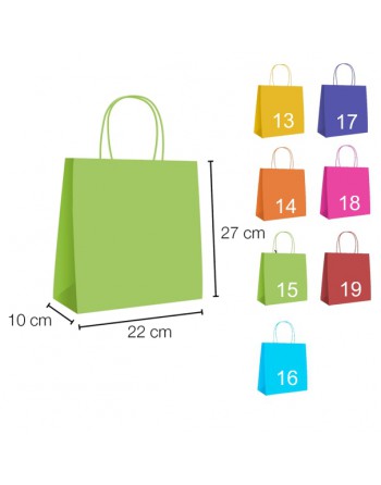 A IBP UNIUSO BOLSA PAPEL KRAFT VERDE CLARO CON ASA RIZADA DE 90 GR. VERTICAL BASE ESTANDAR MEDIDA 22X27+10 CAJA 250 UNID - 19/40