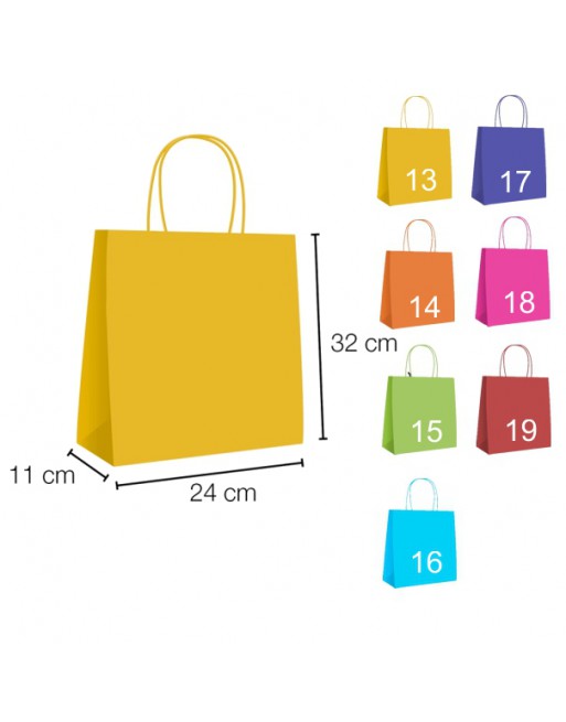 A IBP UNIUSO BOLSA PAPEL KRAFT AMARILLO CON ASA RIZADA DE 90 GR. VERTICAL BASE ESTANDAR MEDIDA 24X32+11 CAJA 250 UNID - 19/40/03