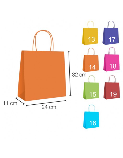 A IBP UNIUSO BOLSA PAPEL KRAFT NARANJA CON ASA RIZADA DE 90 GR. VERTICAL BASE ESTANDAR MEDIDA 24X32+11 CAJA 250 UNID - 19/40/034