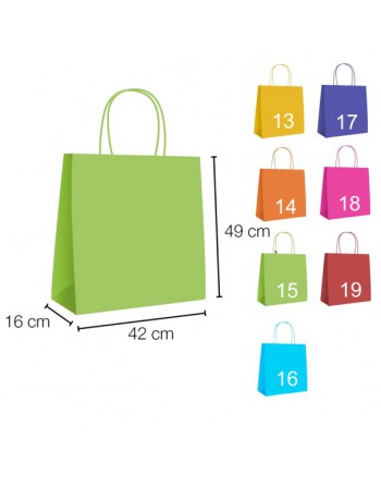 A IBP UNIUSO BOLSA PAPEL KRAFT VERDE CLARO CON ASA RIZADA DE 90 GR. VERTICAL BASE ESTANDAR MEDIDA 42X49+16 CAJA 250 UNID - 19/40