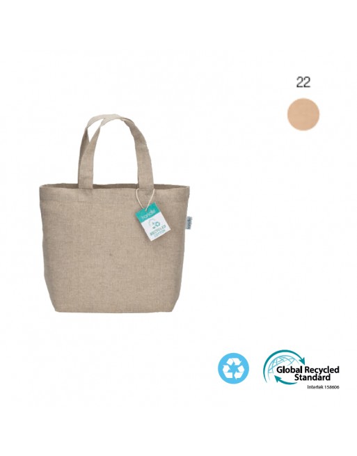 BOLSA DE ALGOD?N RECICLADO, 150 G/M2, CON ASAS CORTAS Y FUELLE EN LA BASE. 24152