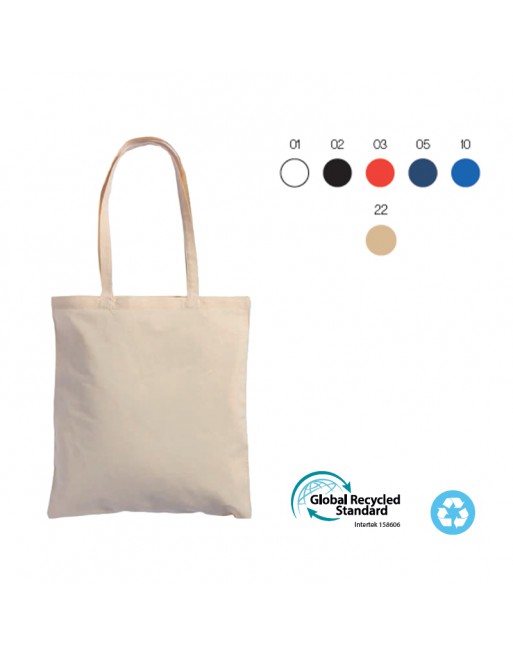 BOLSA SHOPPER DE COLOR LISO EN ALGOD?N RECICLADO DE 140 G/M2. ASAS LARGAS.CON LA CERTIFICACI?N GRS 25104