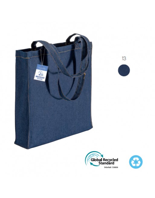 BOLSA DE MANO DE ALGOD?N VAQUERO RECICLADO, 180 G/M2, ASAS LARGAS Y FUELLE 22144