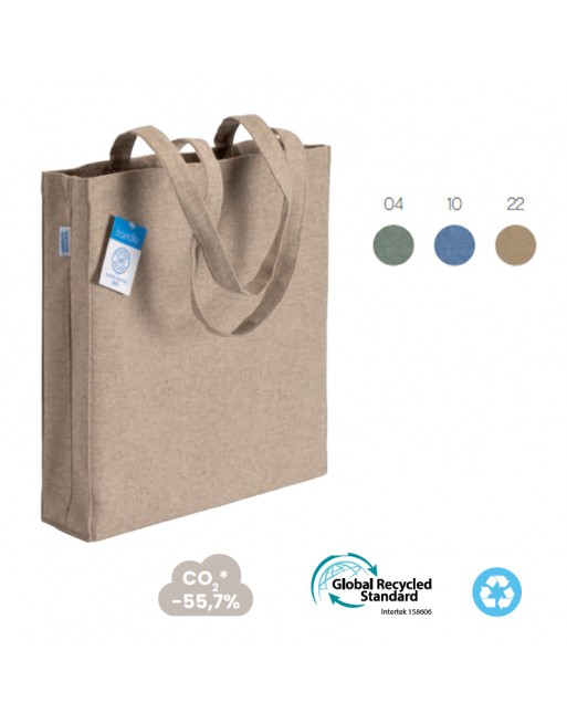 BOLSA DE LA COMPRA DE ALGOD?N RECICLADO NEUTRO EN CARBONO DE 280 G/M2, CON ASAS LARGAS Y FUELLE 23102