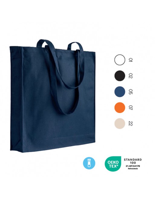 BOLSA DE ALGOD?N 220 G/M2 CON FUELLE, ASAS LARGAS Y CIERRE CREMALLERA. MEDIDAS 38 X 42 CM. 11125