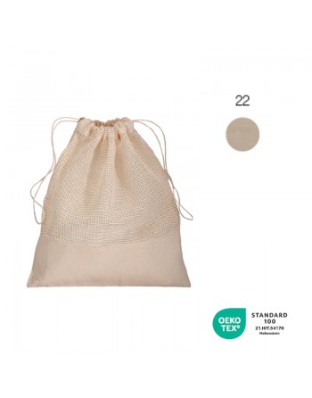 BOLSA DE ALGOD?N NATURAL (SIN TE?IR) 135 G/M2, CON RED Y CIERRE DE CORD?N 25X30 CM 22133
