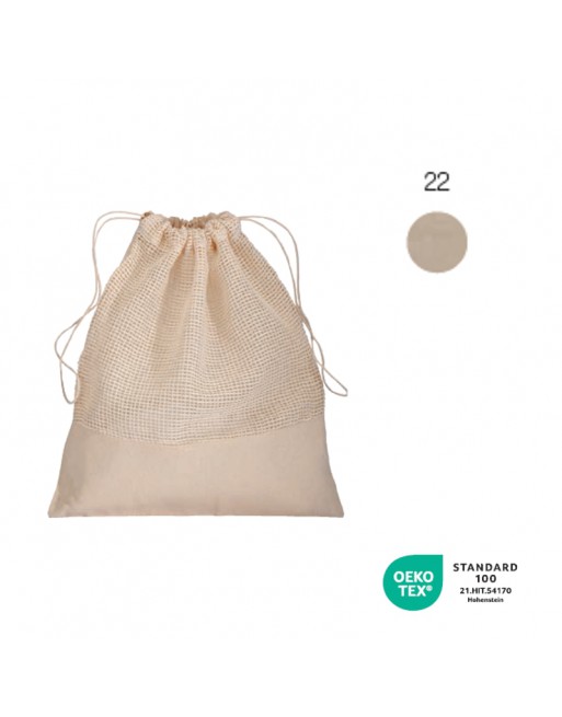 BOLSA DE ALGOD?N NATURAL (SIN TE?IR) 135 G/M2, CON RED Y CIERRE DE CORD?N 25X30 CM 22133