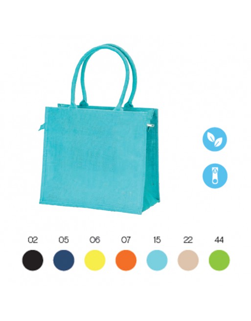 BOLSA DE YUTE CON ASAS DE ALGOD?N. CIERRE DE CREMALLERA, BOLSILLO, FUELLE Y ASAS LARGAS. 25109