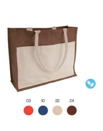 BOLSA DE YUTE CON INTERIOR DE PVC, FUELLE, ASAS LARGAS Y BOLSILLO EXTERIOR DE ALGOD?N NATURAL 09150