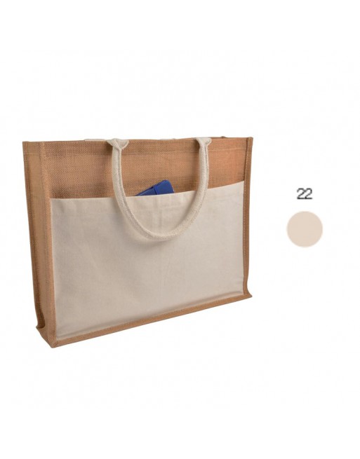 BOLSA DE YUTE CON FUELLE, BOLSILLO FRONTAL Y ASAS DE ALGOD?N. MEDIDAS 45 X 35 X 12 CM. 0915022