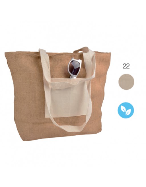 BOLSA DE YUTE CON ASAS Y BOLSILLO FRONTAL DE ALGOD?N Y CIERRE CREMALLERA. MEDIDAS 35 X 37 X 12 CM. 09149