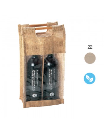 BOLSA DE YUTE CON VENTANA Y DOBLE ASA DE BAMB? PARA 2 BOTELLAS. MEDIDAS 37 X 20 X 10 CM. 00568