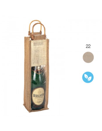 BOLSA DE YUTE CON VENTANA Y DOBLE ASA DE BAMB? PARA 1 BOTELLA. MEDIDA 35 X 10,3 X 9,6 CM 00569