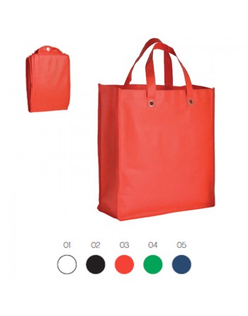 BOLSA PLEGABLE PARA LA COMPRA DE TEJIDO SIN TEJER 80 GR/M2. MEDIDAS 38 X 40 X 14 CM. 09161